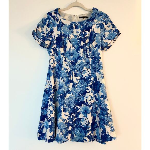 Pure Sugar Blue Floral Fit & Flare Dress Sz Medium Short Sleeve Lined A-Line GUC - Picture 10 of 14